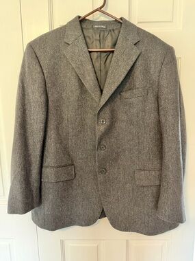 Angelico 100% Virgin Wool Blazer 48R Gray Herringbone Sport Coat Italy